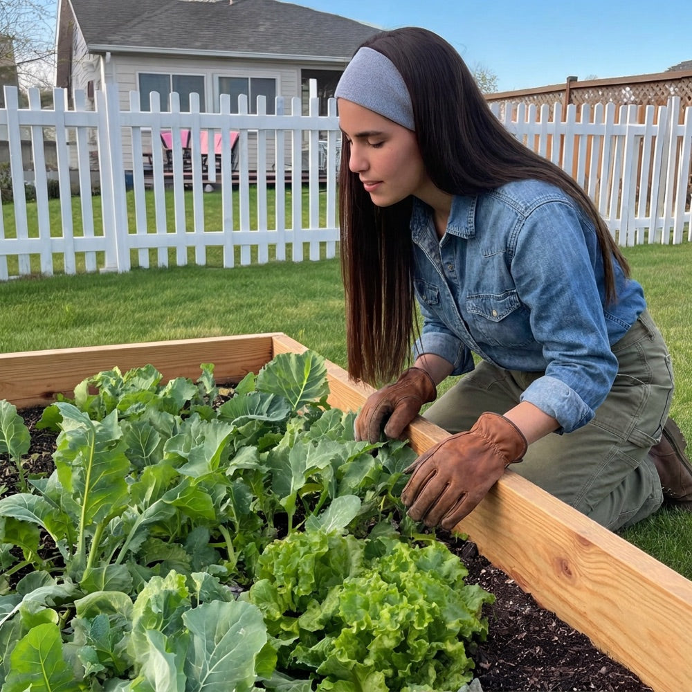 Jessica planting a raised garden bed